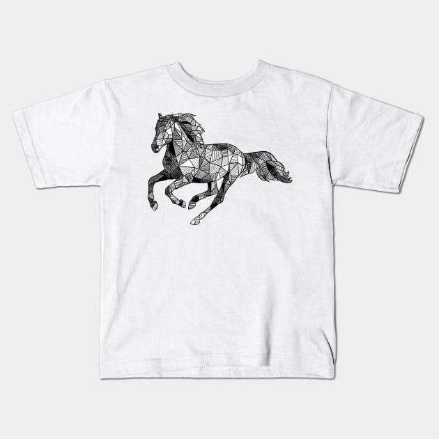 Running Horse Geometric Sketch Kids T-Shirt by polliadesign